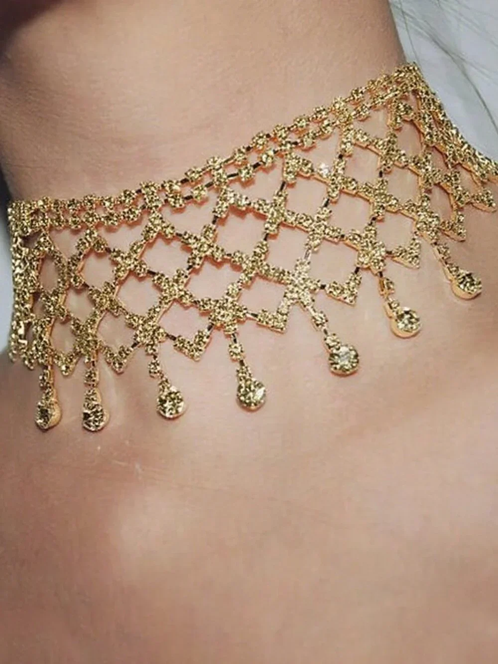 Gold Women's   Rhinestone Water Drop choker Necklace